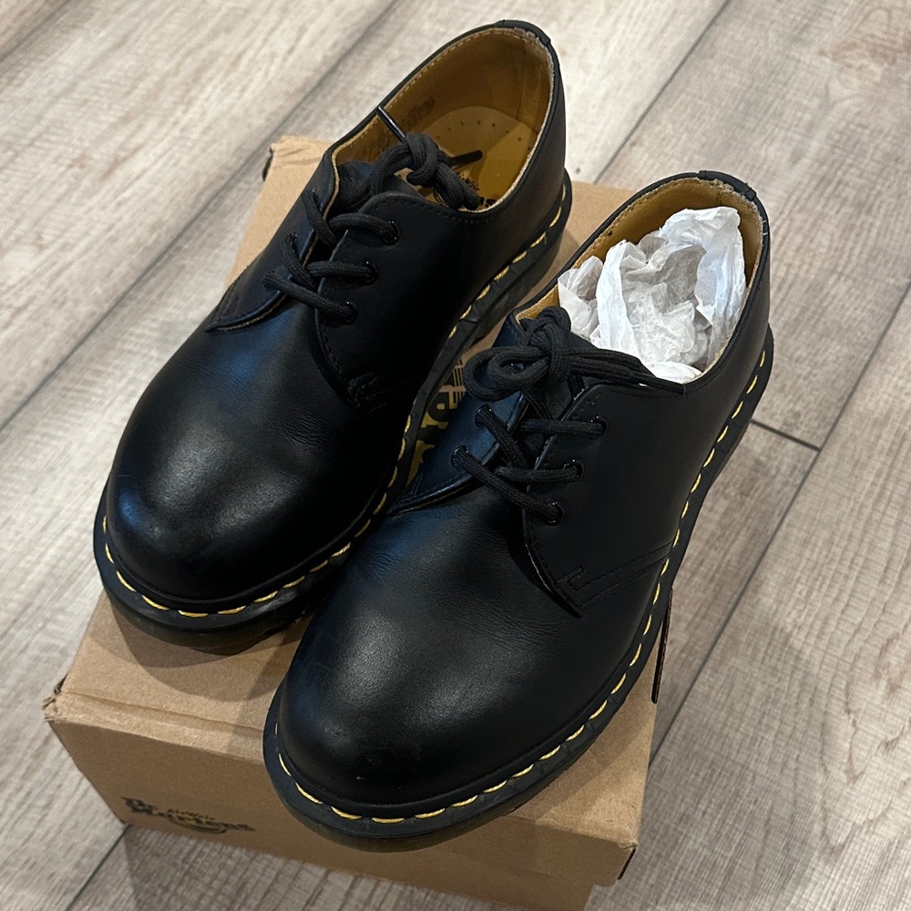 Dr. Martens 1461 Black Leather Oxfords with Yellow Stitching